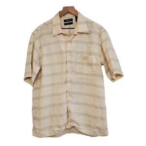 Murano Yellow Striped Button-up Irish Linen Men's Shirt (100 % linen), Medium